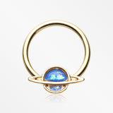 Golden Opalescent Galaxy Planet Captive Bead Ring-Blue