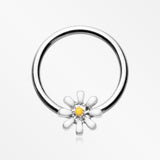 Adorable Daisy Flower Captive Bead Ring-White/Yellow