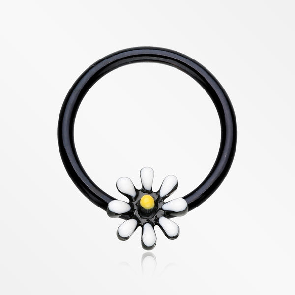 Blackline Adorable Daisy Flower Captive Bead Ring-Black/White/Yellow