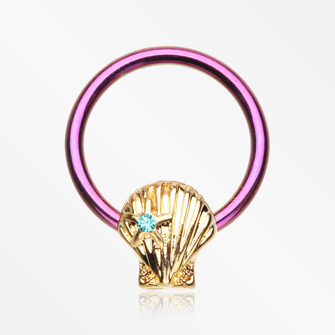 Colorline Ariel's Seashell Steel Captive Bead Ring-Purple/Teal