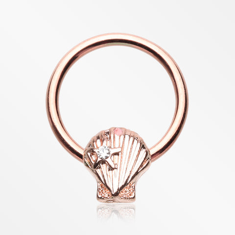 Rose Gold Ariel's Seashell Steel Captive Bead Ring-Clear