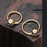 Golden Lotus Filigree Multi-Gem Sparkle Captive Bead Ring-Aurora Borealis