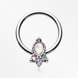 Victorian Opalescent Sparkle Captive Bead Ring-White/Aurora Borealis