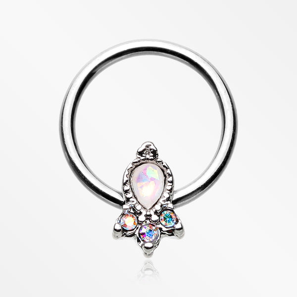 Victorian Opalescent Sparkle Captive Bead Ring-White/Aurora Borealis