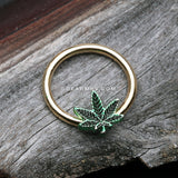 Golden Cannabis Pot Leaf Captive Bead Ring-Green