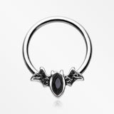 Victorian Goth Bat Sparkle Captive Bead Ring-Black