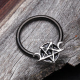 Blackline Triple Goddess Pentagram Captive Bead Ring-Black