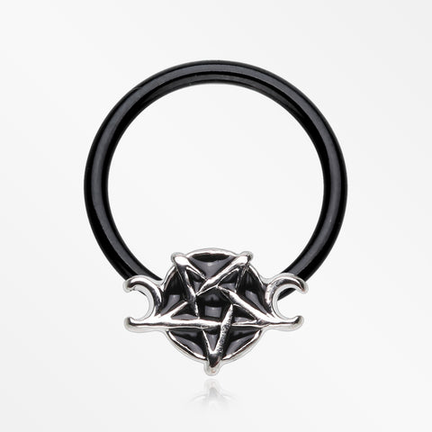 Blackline Triple Goddess Pentagram Captive Bead Ring-Black