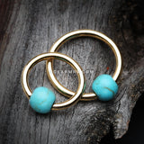 Golden Turquoise Stone Ball Captive Bead Ring-Turquoise