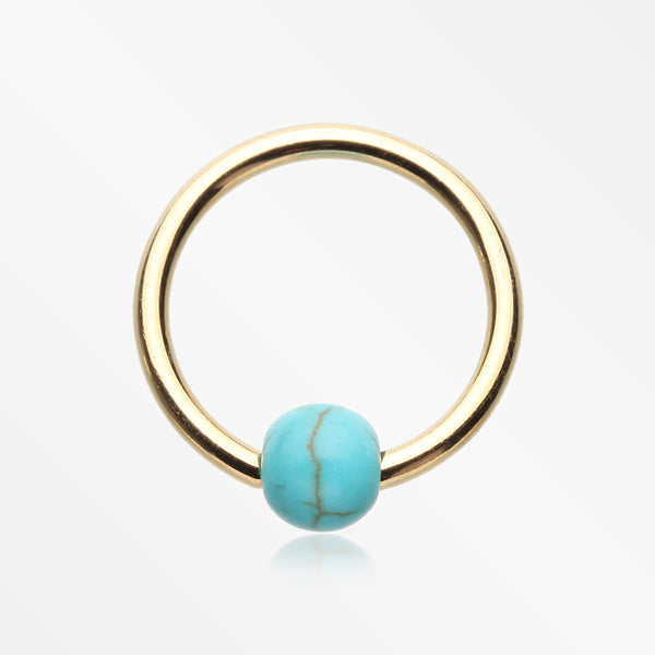 Golden Turquoise Stone Ball Captive Bead Ring-Turquoise