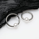 Luster Pearlescent Ball Ends Captive Bead Ring-White