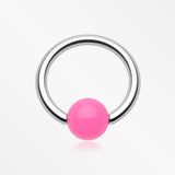 Neon Acrylic Ball Top Captive Bead Ring-Pink