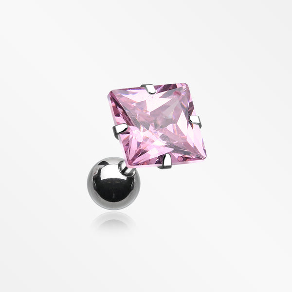 Square Gem Crystal Cartilage Earring-Pink