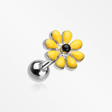 Spring Blossom Flower Cartilage Tragus Earring-Yellow/Black