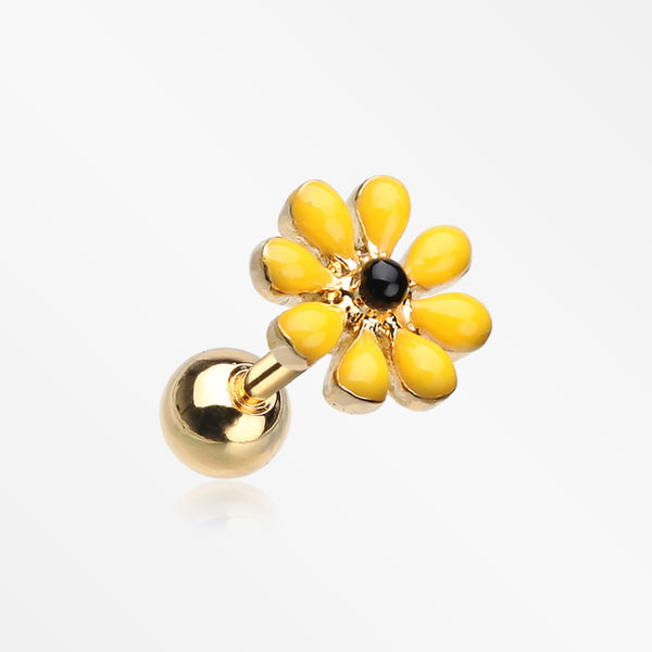 Golden Spring Blossom Flower Cartilage Tragus Earring-Yellow/Black