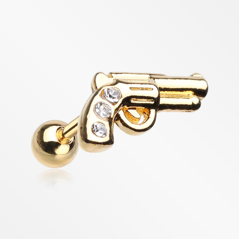 Golden Sparkle Pistol Cartilage Tragus Earring-Clear