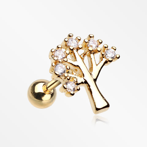 Golden Tree of Life Sparkle Cartilage Tragus Earring-Clear