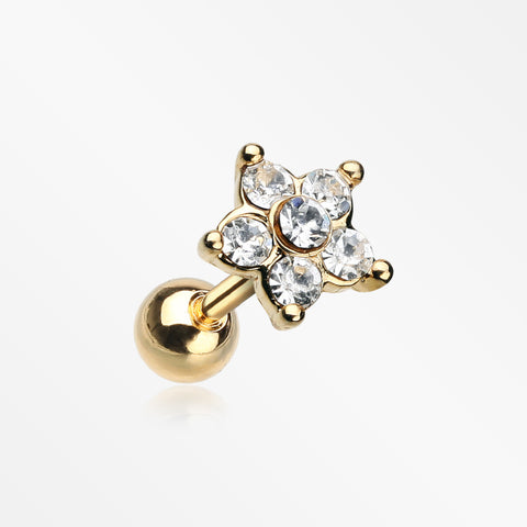 Golden Starburst Sparkle Flower Cartilage Tragus Earring-Clear