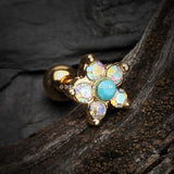 Golden Starburst Turquoise Sparkle Flower Cartilage Tragus Earring-Aurora Borealis/Turquoise