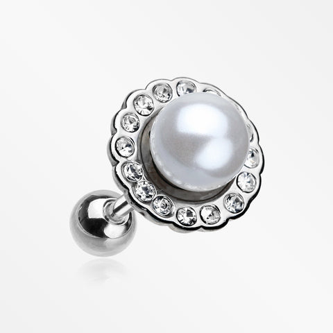 Pearl Blossom Sparkle Cartilage Tragus Earring-Clear/White