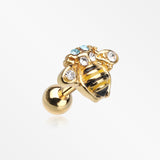 Golden Sweet Bumble Bee Cartilage Tragus Earring-Clear/Aqua