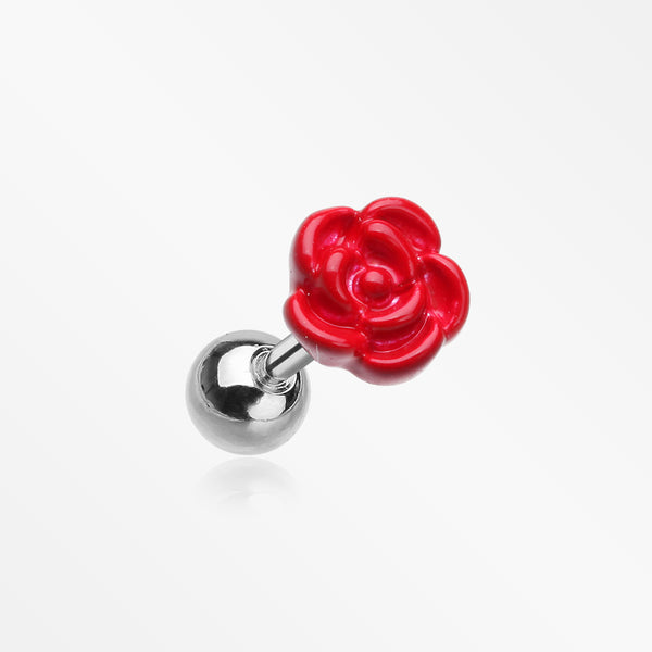 Vibrant Rose Blossom Cartilage Tragus Earring-Red