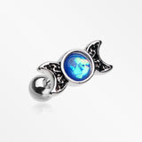 Triple Goddess Opalescent Moon Sparkle Cartilage Tragus Stud Earring-Blue