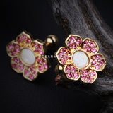 Golden Opal Avens Flower Cartilage Tragus Earring-Pink/White