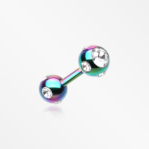Colorline PVD Double Aurora Gem Ball Steel Cartilage Tragus Barbell-Rainbow/Clear