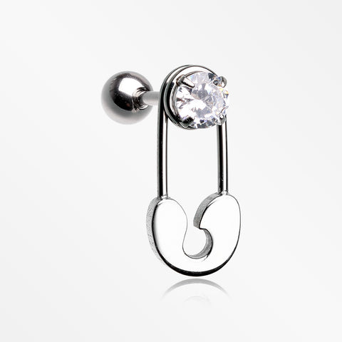 Sparkle Safety Pin Cartilage Tragus Barbell-Clear