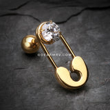 Golden Sparkle Safety Pin Cartilage Tragus Barbell-Clear