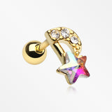 Golden Celestial Star Melody Cartilage Tragus Earring-Clear/Aurora Borealis