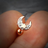 Rose Gold Crescent Moon Star Sparkle Cartilage Tragus Barbell-Clear
