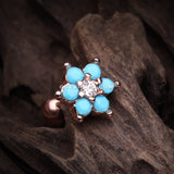 Rose Gold Turquoise Spring Flower Sparkle Cartilage Tragus Earring-Turquoise/Clear