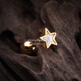 Golden Star Opal Sparkle Cartilage Tragus Barbell-White