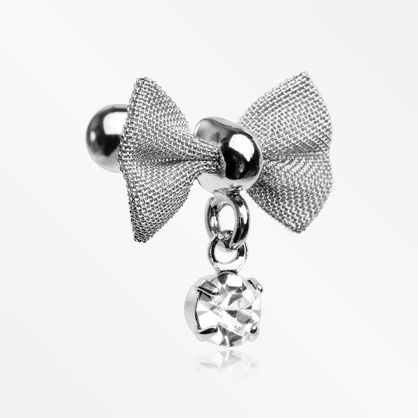 Dainty Mesh Bow-Tie Sparkle Dangle Cartilage Tragus Barbell-Clear