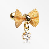 Golden Dainty Mesh Bow-Tie Sparkle Dangle Cartilage Tragus Barbell-Clear