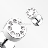 A Pair of Multi Gem Encircled Steel Fake Plug Earring-Clear