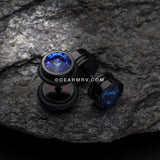 A Pair of Blackline Pointy Crystalline Faux Gauge Plug Earring-Black/Blue