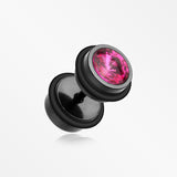 A Pair of Blackline Pointy Crystalline Faux Gauge Plug Earring-Black/Fuchsia