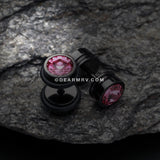 A Pair of Blackline Pointy Crystalline Faux Gauge Plug Earring-Black/Pink