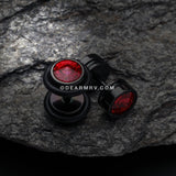 A Pair of Blackline Pointy Crystalline Faux Gauge Plug Earring-Black/Red