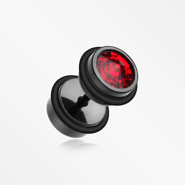 A Pair of Blackline Pointy Crystalline Faux Gauge Plug Earring-Black/Red