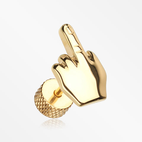 A Pair of Golden Middle FU Finger Steel Fake Plug Earring-Gold