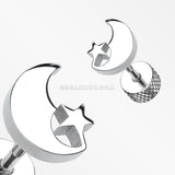 A Pair of Crescent Moon & Star Steel Fake Plug Earring-Steel