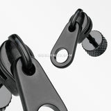 A Pair of Blackline Simple Zipper Steel Fake Plug Earring-Black