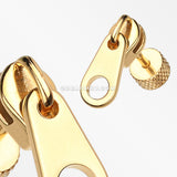 A Pair of Golden Simple Zipper Steel Fake Plug Earring-Gold