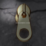 A Pair of Golden Simple Zipper Steel Fake Plug Earring-Gold