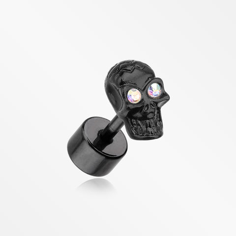 A Pair of Blackline Luster Skull Steel Fake Plug Earring-Aurora Borealis