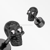 A Pair of Blackline Luster Skull Steel Fake Plug Earring-Hematite